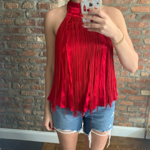 Zara | Tops | Zara Red Fringed Halter Top | Poshmark